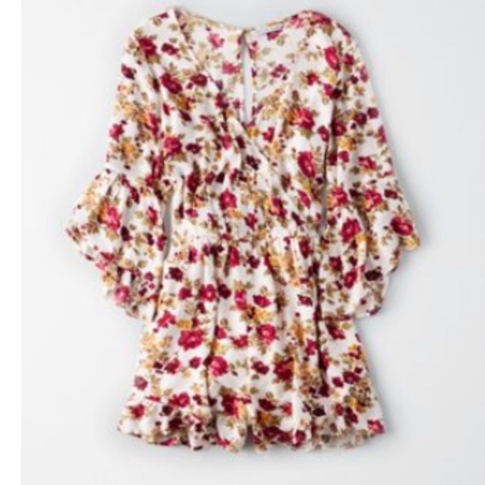 AE Ruffle Sleeve Lined Wrap Front Romper